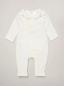 New Rock-A-Bye Baby Boutique Baby Velour White Dungarees and Bodysuit Set
