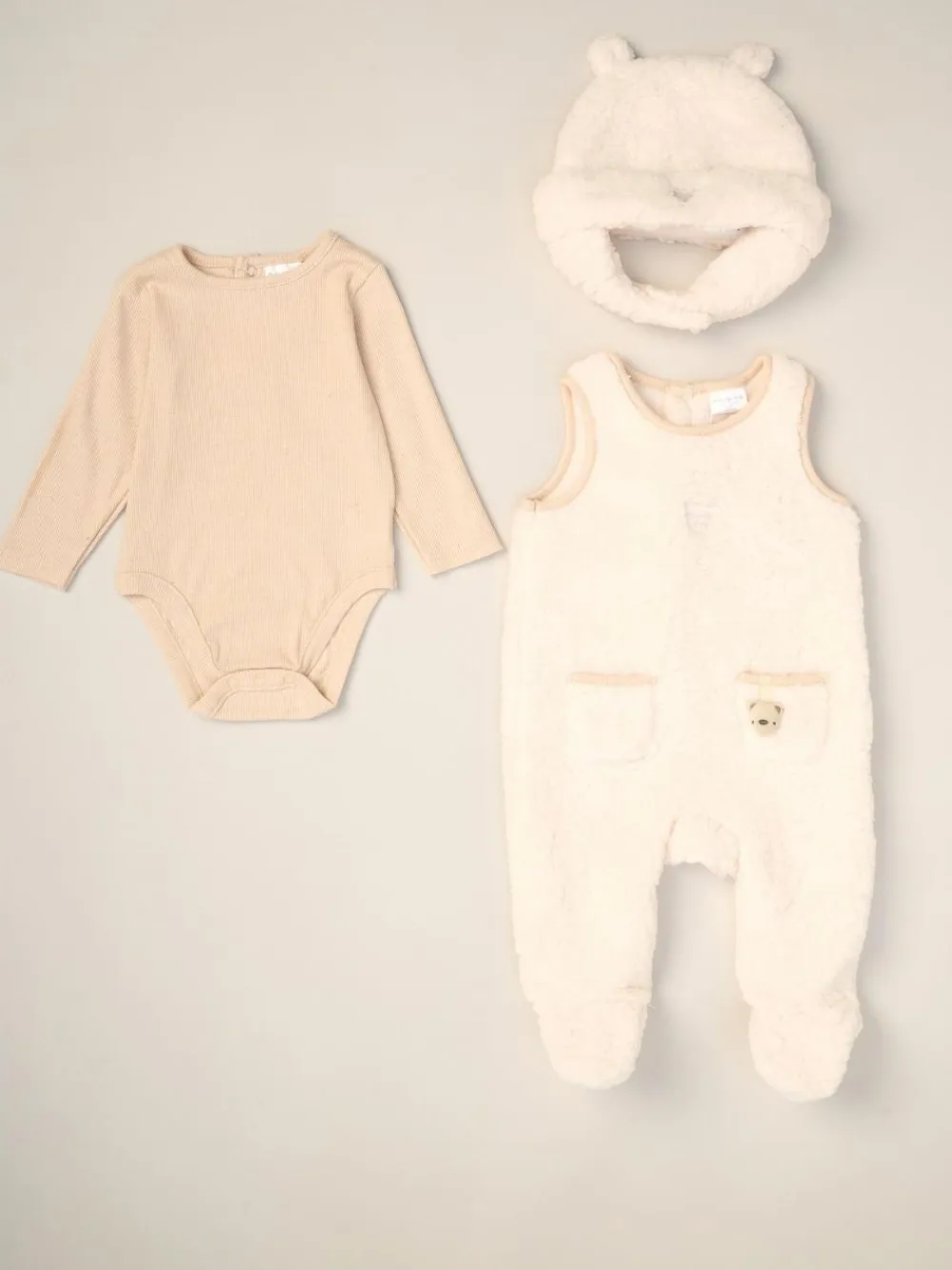 Best Rock-A-Bye Baby Boutique Baby Borg White Dungarees Bodysuit and Hat Set 3 Piece
