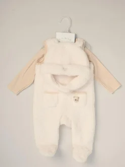 Best Rock-A-Bye Baby Boutique Baby Borg White Dungarees Bodysuit and Hat Set 3 Piece