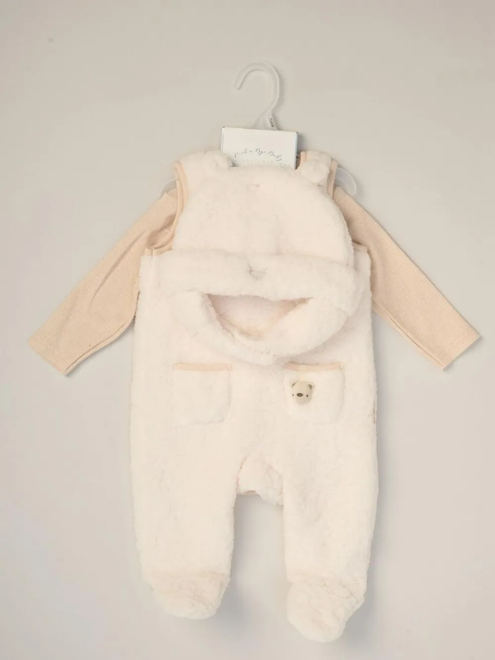 Best Rock-A-Bye Baby Boutique Baby Borg White Dungarees Bodysuit and Hat Set 3 Piece