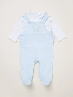 New Rock-A-Bye Baby Boutique Blue Baby Quilted Dungarees and T-Shirt Set