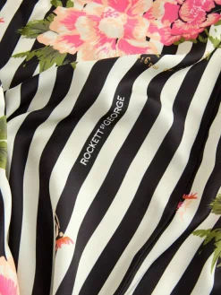 Rockett St George Black/White Flower Power Stripe Satin Robe^Women Bathrobes