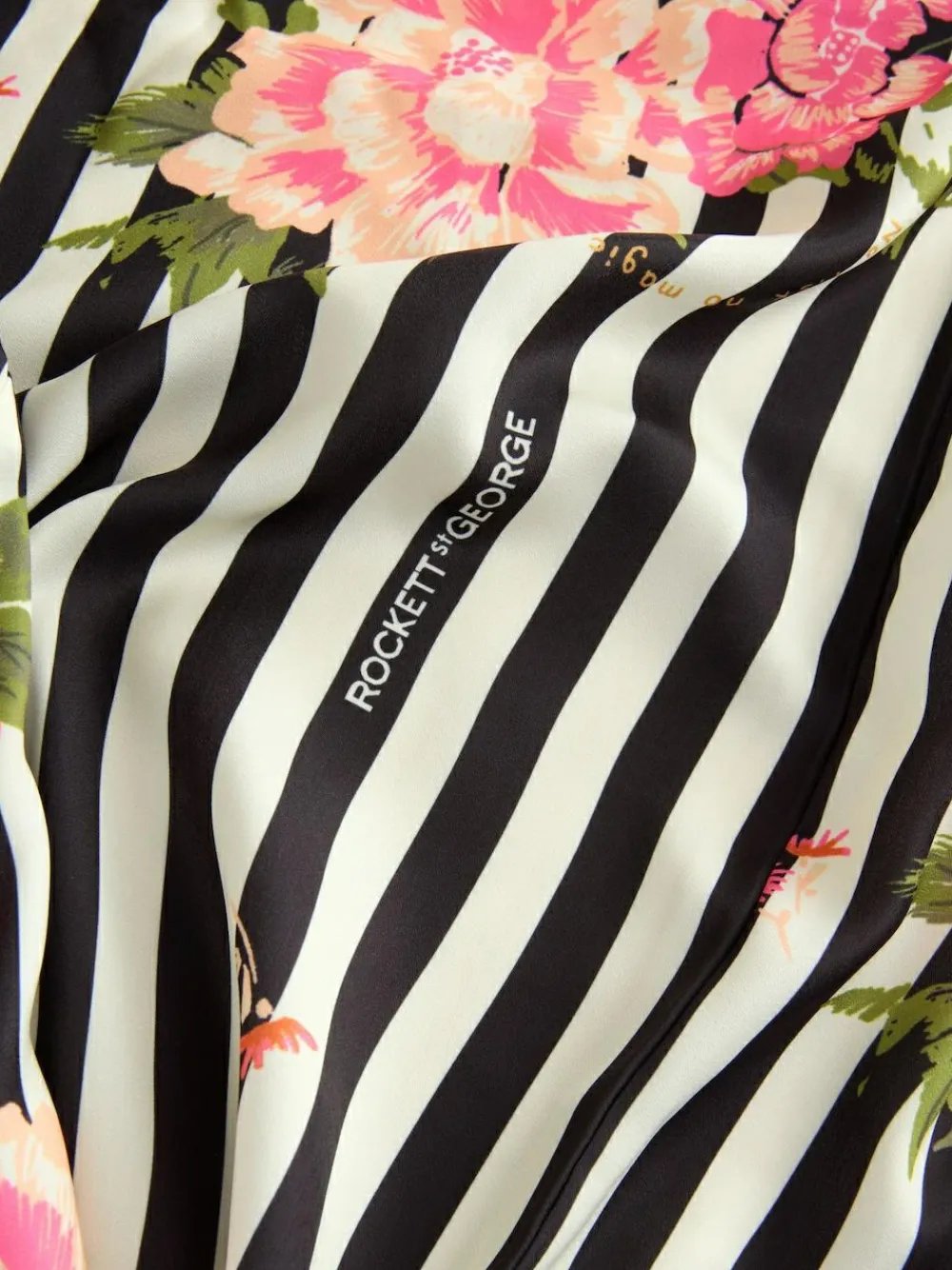Rockett St George Black/White Flower Power Stripe Satin Robe^Women Bathrobes