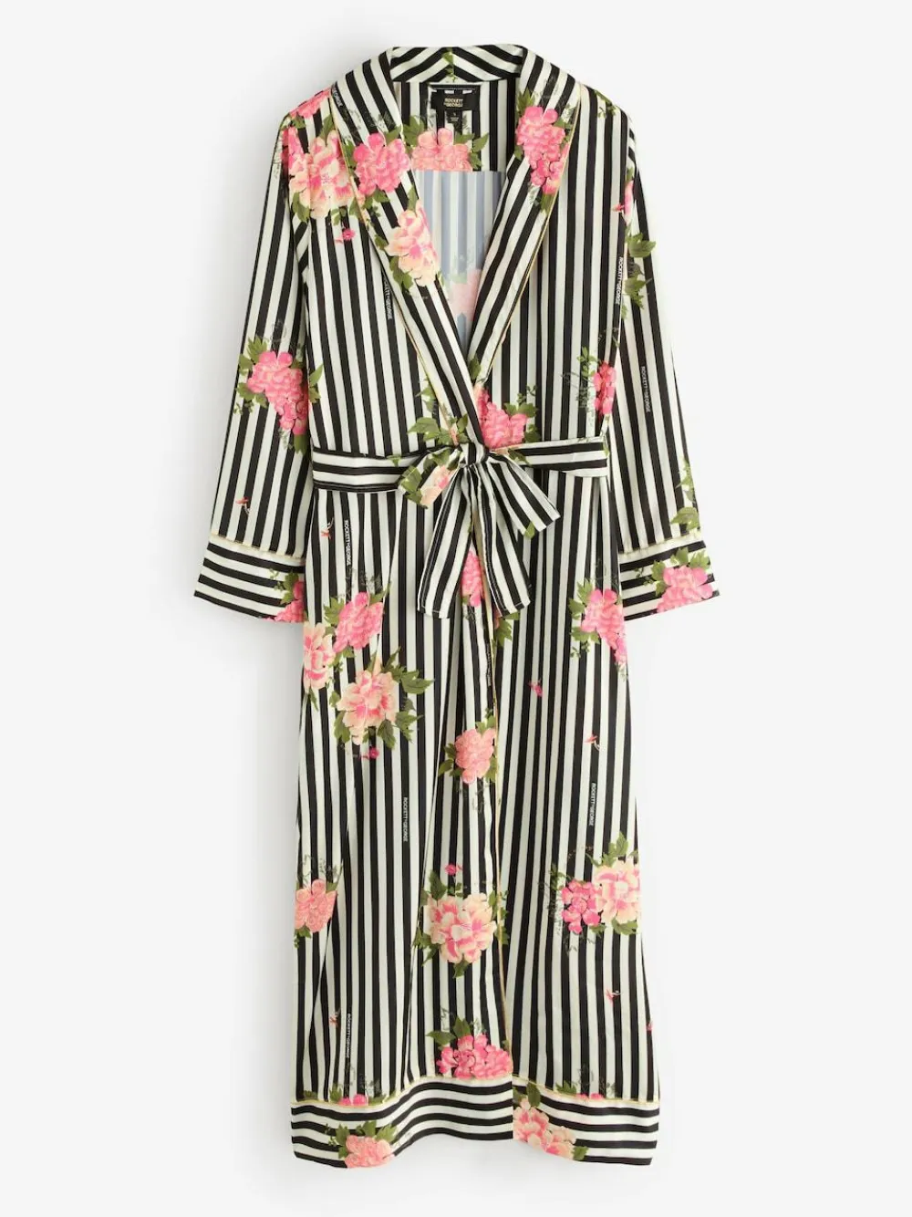 Rockett St George Black/White Flower Power Stripe Satin Robe^Women Bathrobes