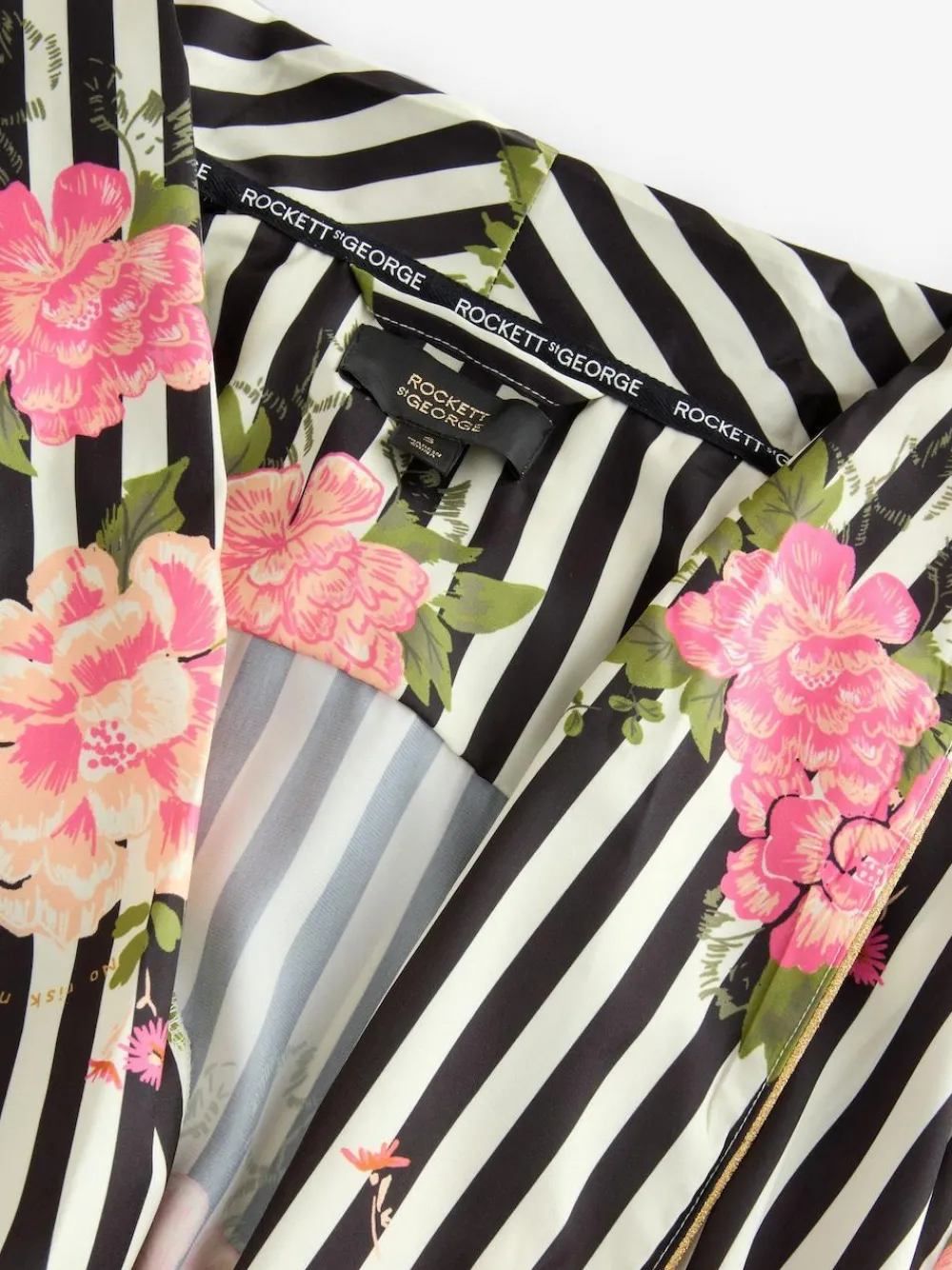 Rockett St George Black/White Flower Power Stripe Satin Robe^Women Bathrobes