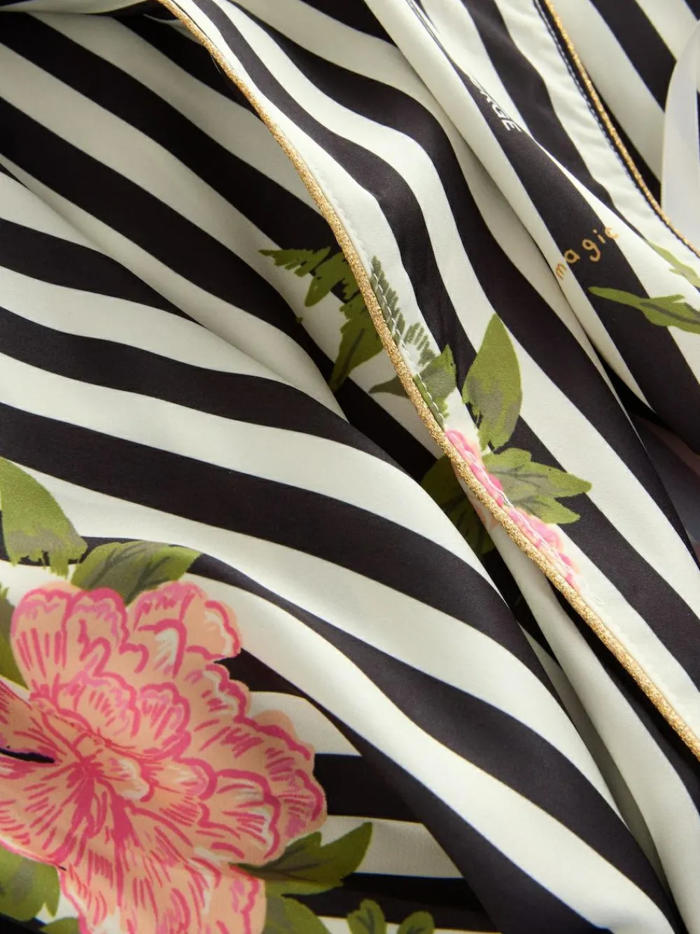 Rockett St George Black/White Flower Power Stripe Satin Robe^Women Bathrobes