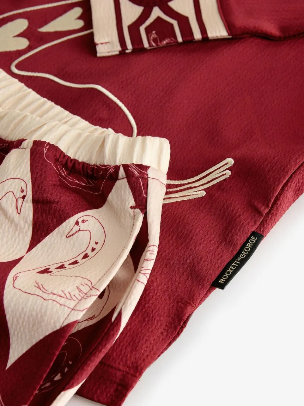 Discount Rockett St George Red Argyle Swan Textured Satin Button Through Pyjamas