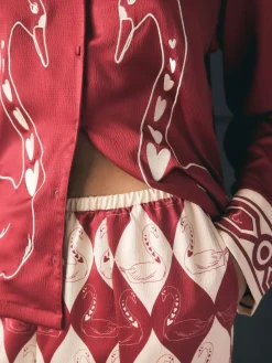 Discount Rockett St George Red Argyle Swan Textured Satin Button Through Pyjamas