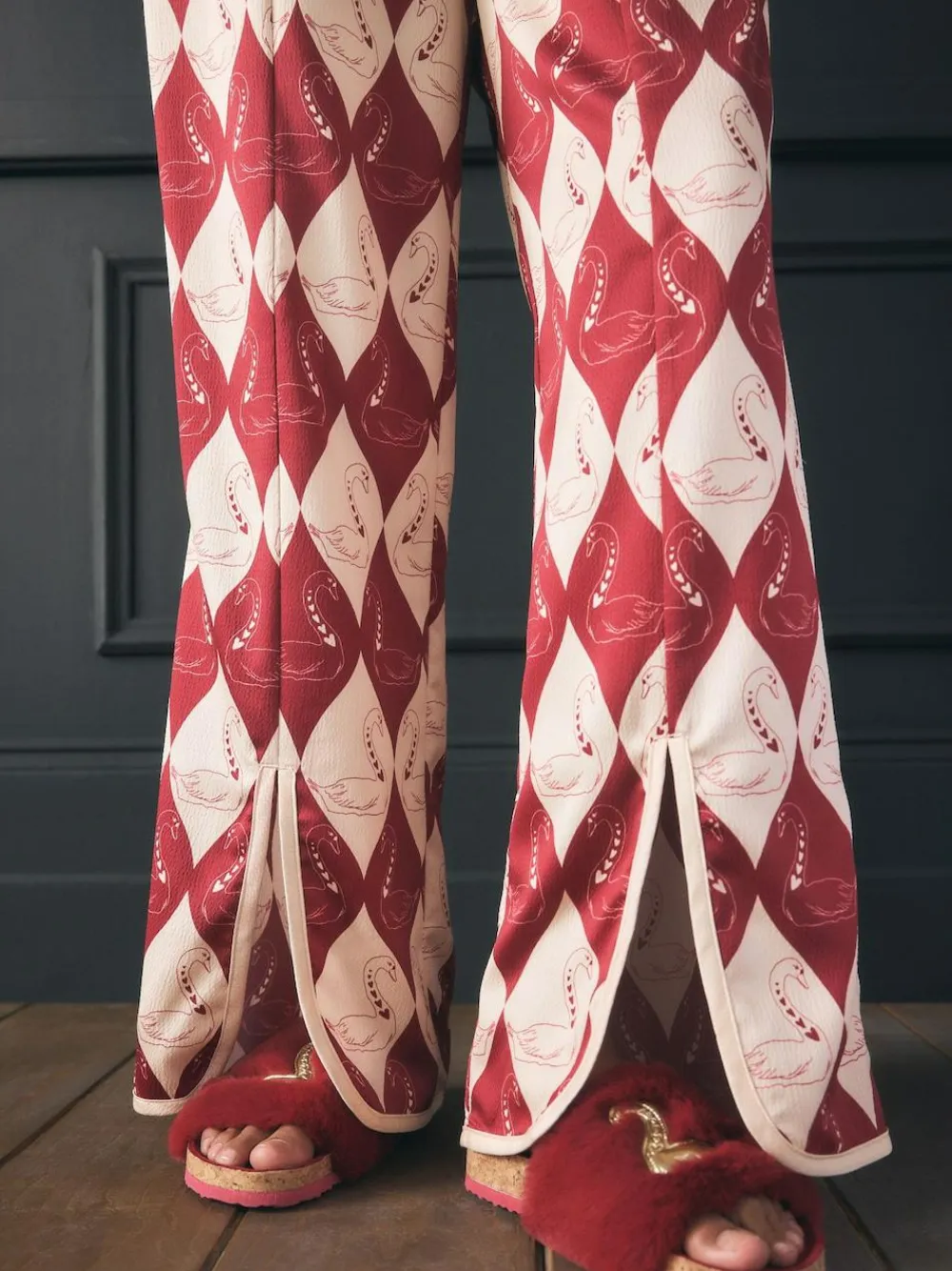 Discount Rockett St George Red Argyle Swan Textured Satin Button Through Pyjamas