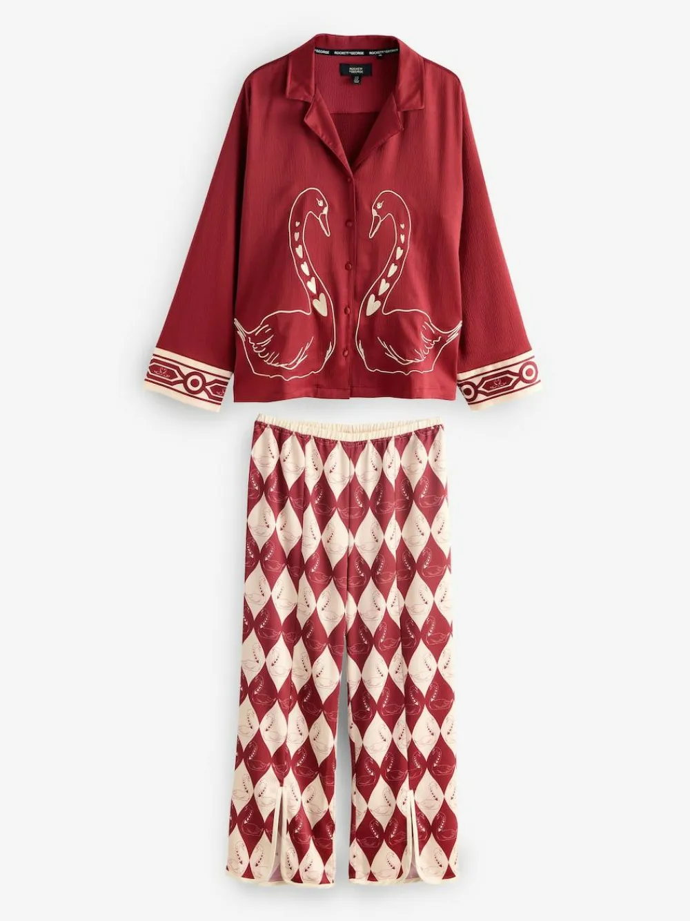 Discount Rockett St George Red Argyle Swan Textured Satin Button Through Pyjamas