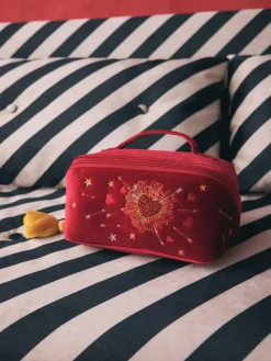 Rockett St George Red Velvet Embellished Fold Out Wash Bag
