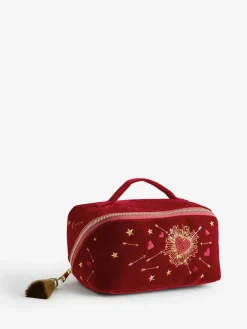 Rockett St George Red Velvet Embellished Fold Out Wash Bag