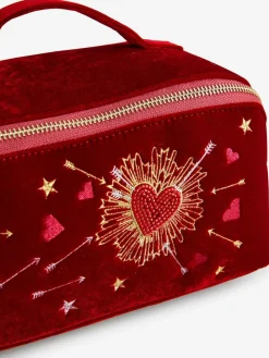 Rockett St George Red Velvet Embellished Fold Out Wash Bag