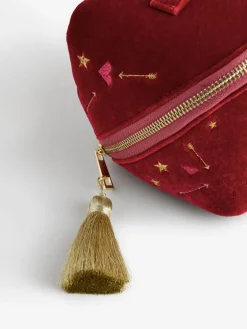 Rockett St George Red Velvet Embellished Fold Out Wash Bag