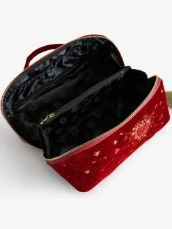 Rockett St George Red Velvet Embellished Fold Out Wash Bag