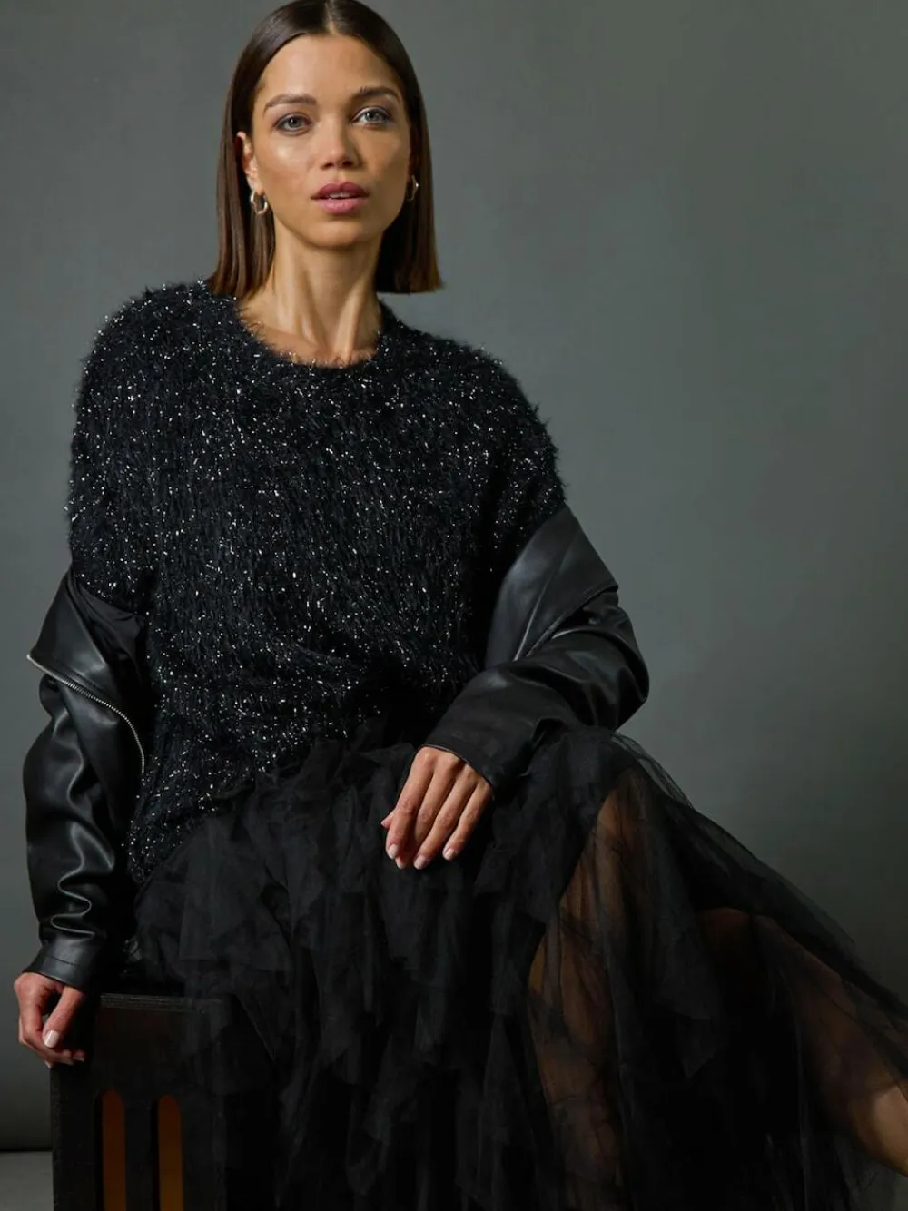 Roman Black Elasticated Mesh Layered Skirt^Women Skirts