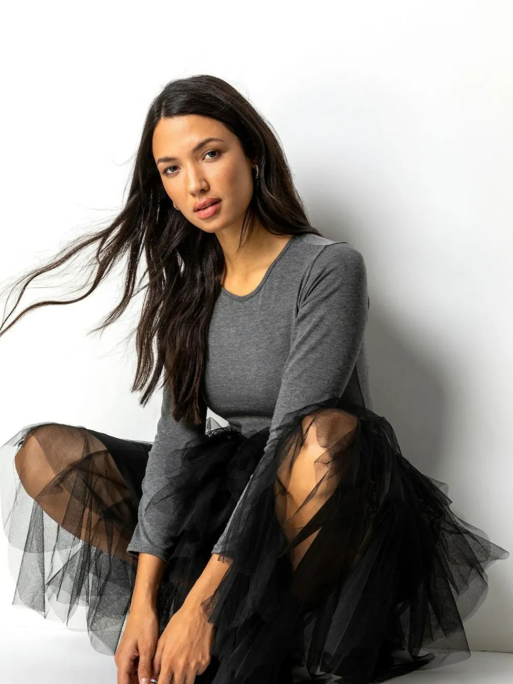 Roman Black Elasticated Mesh Layered Skirt^Women Skirts