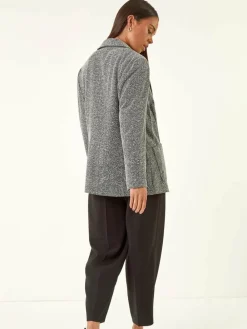 Roman Black Petite Herringbone Pocket Blazer^Women Blazers