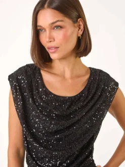Roman Sequin Bodice Cowl Neck Jumpsuit^Women Jumpsuits & Playsuits
