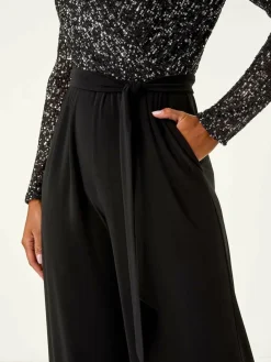 Roman Sequin Wrap V-Neck Stretch Jumpsuit^Women Jumpsuits & Playsuits