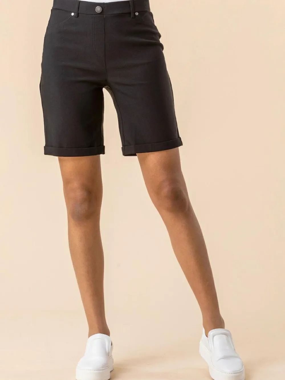 Best Roman Black Turned Hem Stretch Shorts