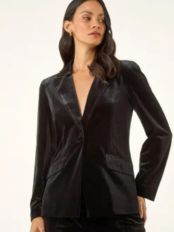 Sale Roman Velvet Single Breasted Blazer Black