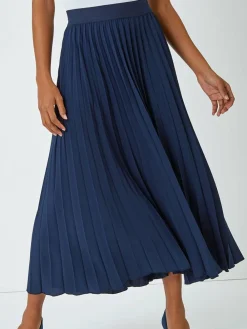 Roman Blue Pleated Maxi Skirt^Women Skirts