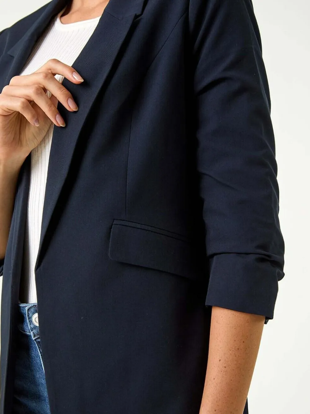 Roman Ruched Sleeve Stretch Blazer Blue