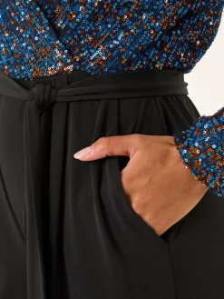 Roman Sequin Wrap V-Neck Stretch Jumpsuit^Women Jumpsuits & Playsuits