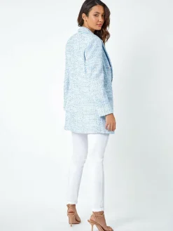 Roman Blue Textured Check Boucle Blazer Jacket