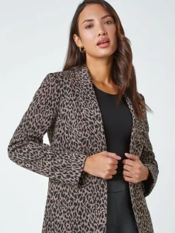 Roman Brown Animal Print Stretch Blazer^Women Blazers