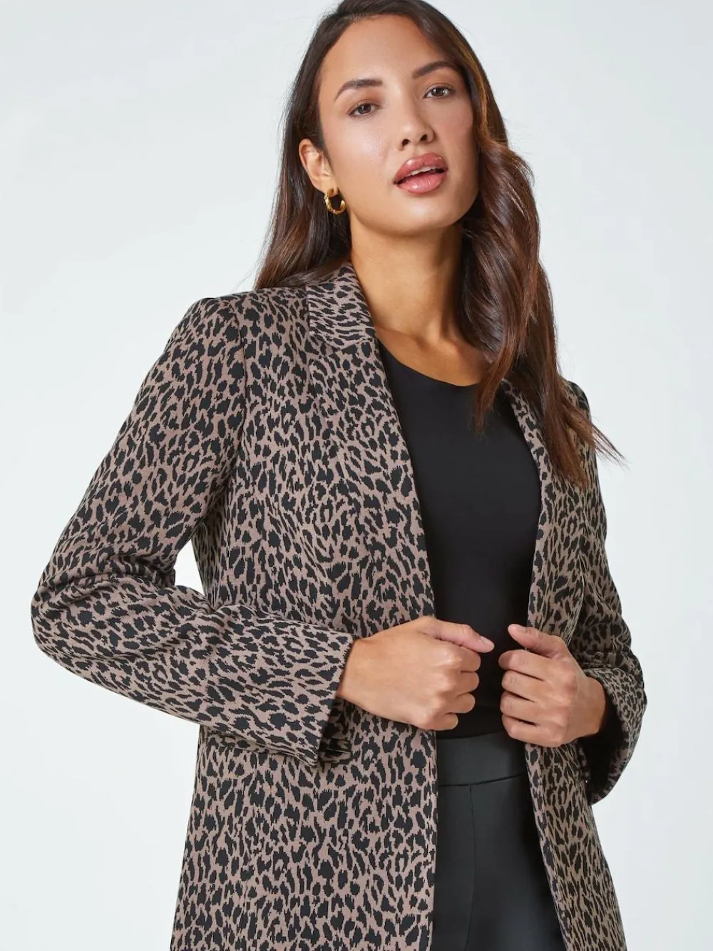 Roman Brown Animal Print Stretch Blazer^Women Blazers