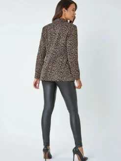 Roman Brown Animal Print Stretch Blazer^Women Blazers