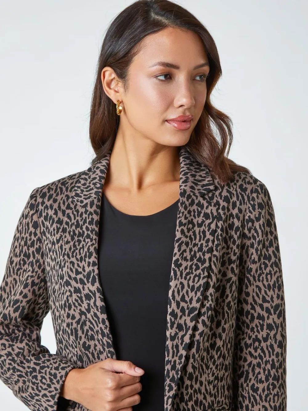 Roman Brown Animal Print Stretch Blazer^Women Blazers