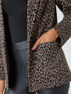 Roman Brown Animal Print Stretch Blazer^Women Blazers