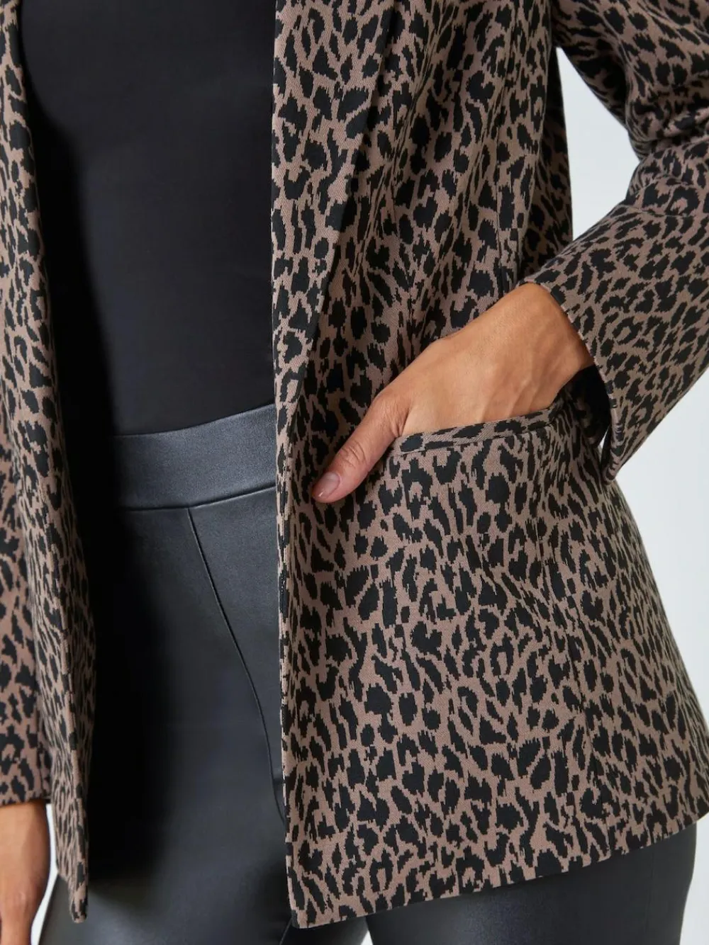 Roman Brown Animal Print Stretch Blazer^Women Blazers