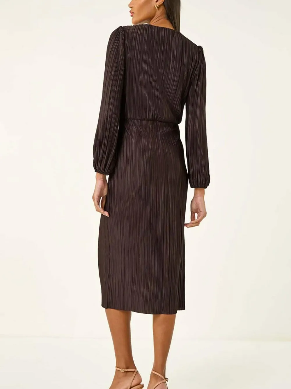 Roman Brown Plisse Twist Front Midi Dress^Women Occasion Dresses