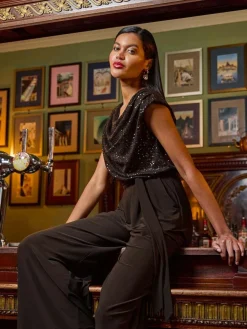 Roman Sequin Bodice Cowl Neck Jumpsuit^Women Jumpsuits & Playsuits