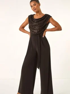 Roman Sequin Bodice Cowl Neck Jumpsuit^Women Jumpsuits & Playsuits