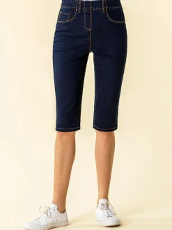 Outlet Roman Dark Blue Denim Stretch Knee Length Pedal Pusher Shorts