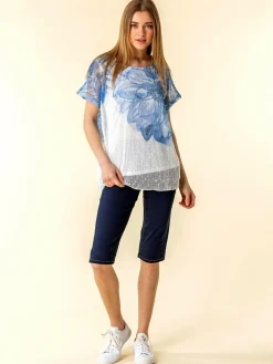 Outlet Roman Dark Blue Denim Stretch Knee Length Pedal Pusher Shorts