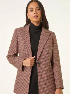 Hot Roman Natural Petite Houndstooth Blazer