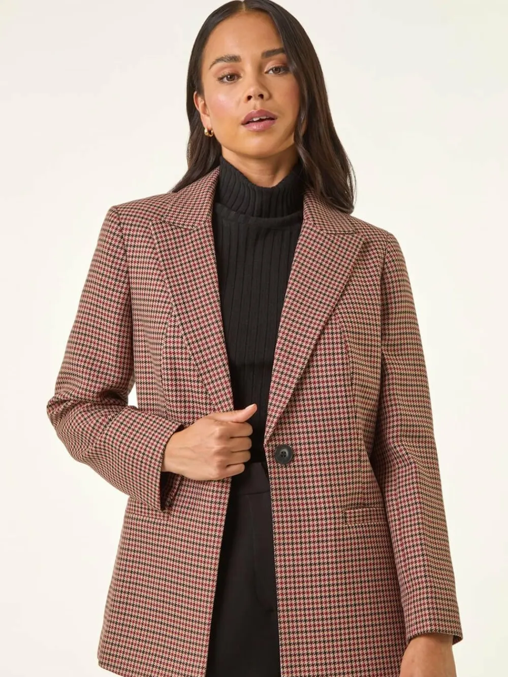 Hot Roman Natural Petite Houndstooth Blazer