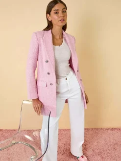 Online Roman Pink Tailored Longline Boucle Jacket