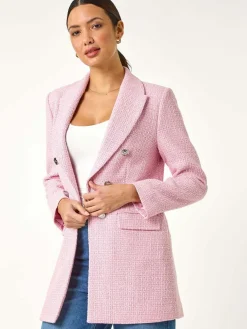 Online Roman Pink Tailored Longline Boucle Jacket