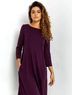 Roman Purple A-Line Pocket Detail Swing Dress^Women Dresses
