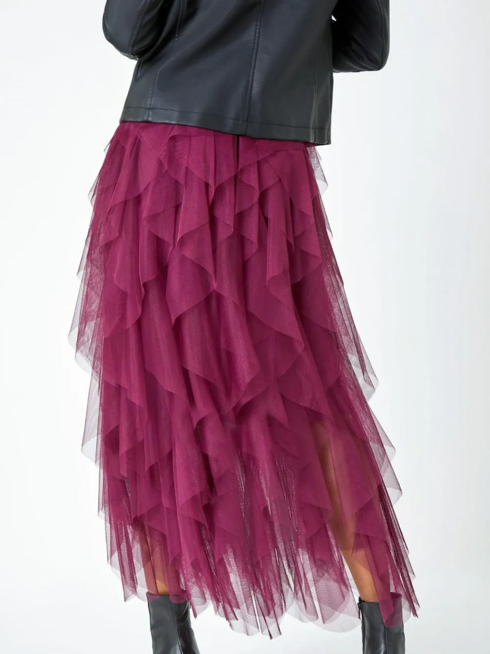 Roman Red Elasticated Mesh Layered Skirt^Women Skirts