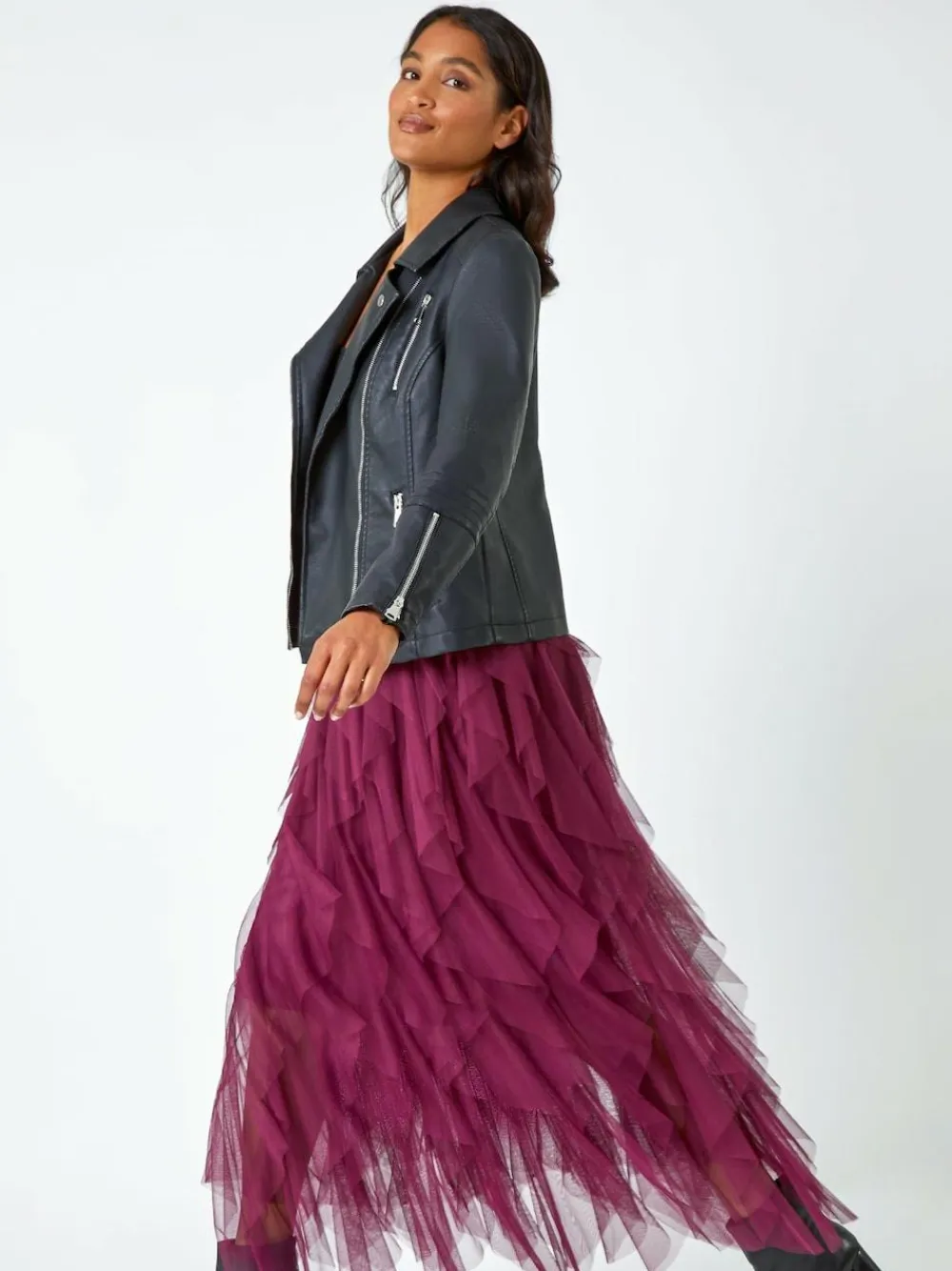 Roman Red Elasticated Mesh Layered Skirt^Women Skirts