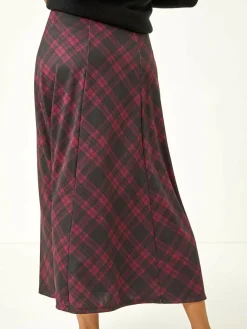 Hot Roman Panelled Check Midi Skirt Red