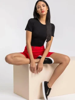 Discount Roman Red Turned Hem Stretch Shorts